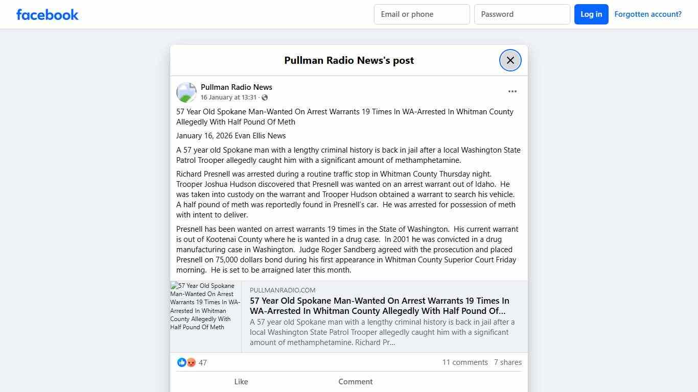 57 Year Old Spokane Man-Wanted On... - Pullman Radio News Facebook