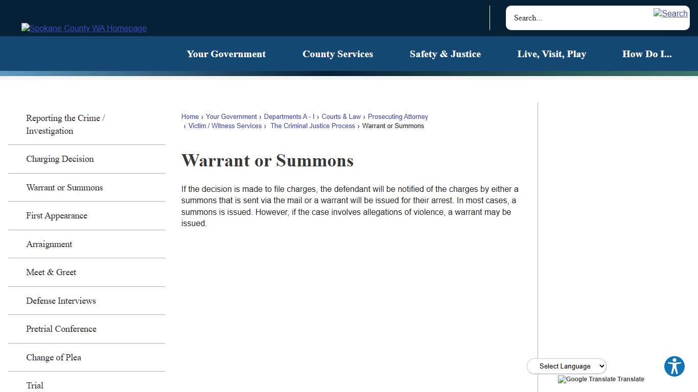Warrant or Summons Spokane County, WA